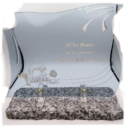 Plaque funéraire plexiglass avec champignons